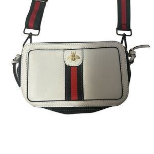 EUC Stylish White, Black and Red Crossbody Bag with Gold Honeybee Emblem